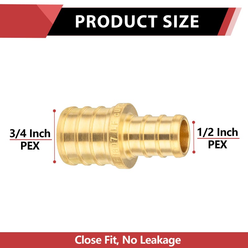 EFIELD (Pack of 10) EFIELD Barb Crimp Pex 1/2 Inch x 3/4 Inch Reducing Coupling Brass Fitting,(PEX1807012) - Image 2